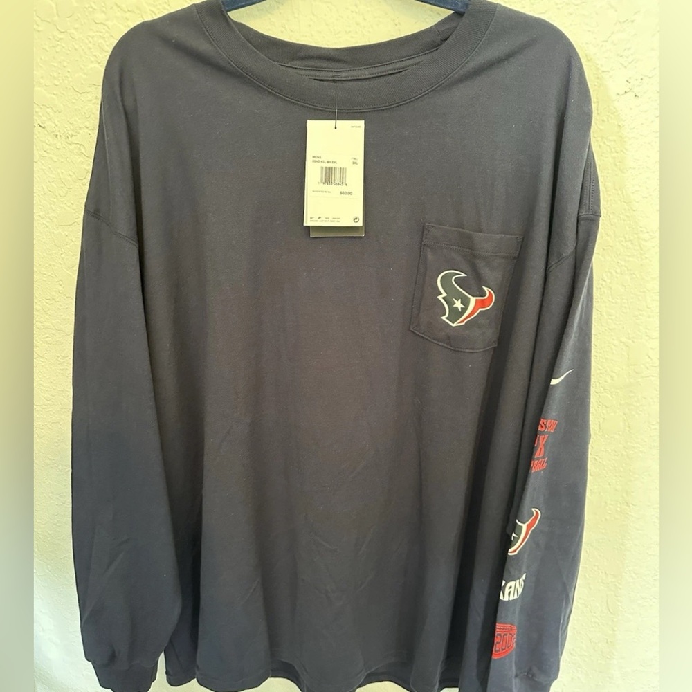 Men’s 3XL Houston Texans NIKE Navy Pocket Long Sleeve T-Shirt NWT 🔥 $60 Retail